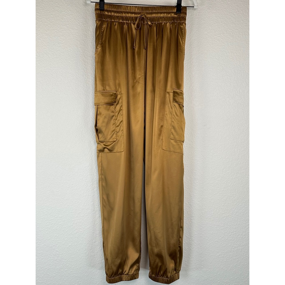 Free People Movement Gold Luxe Satin Cargo Joggers S Pull On Pants